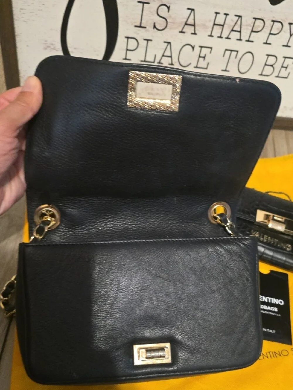 Valentino Black Quilted Leather Chain Shoulder Bag with Matching Wallet